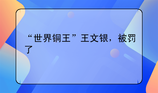 “世界铜王”王文银，被罚了