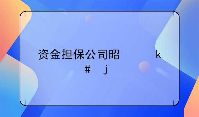 资金担保公司是做什么的