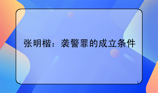 张明楷：袭警罪的成立条件