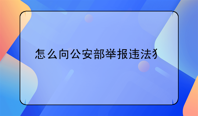 怎么向公安部举报违法犯罪
