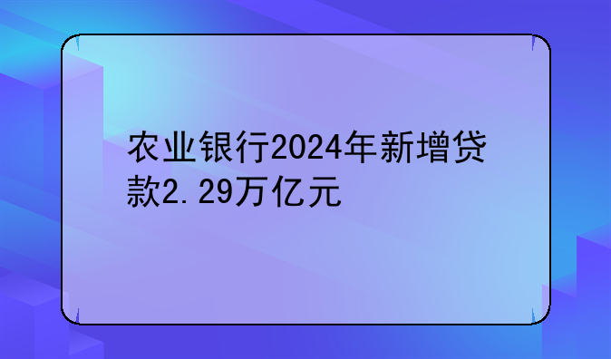 农业银行2024年新增贷款2.29万亿元