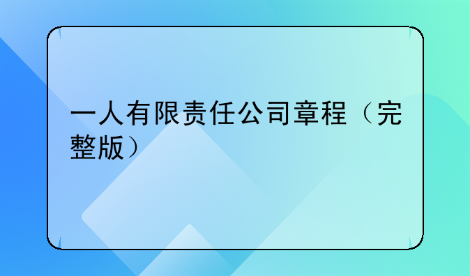 一人有限责任公司章程（完整版）