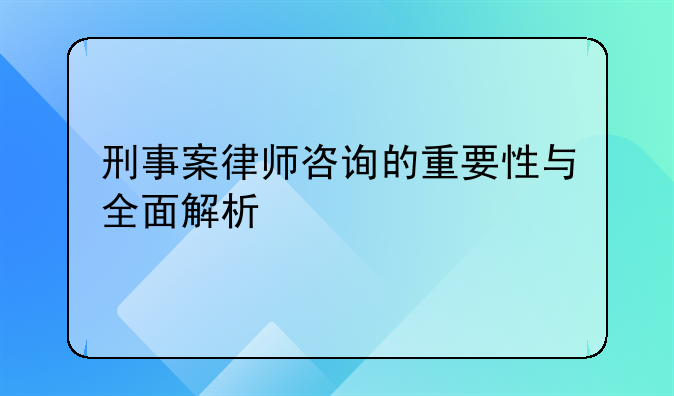 刑事案律师咨询的重要性与全面解析
