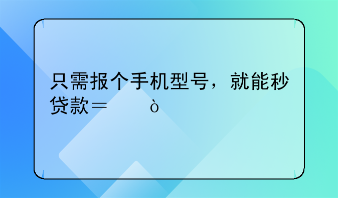 只需报个手机型号，就能秒贷款？！