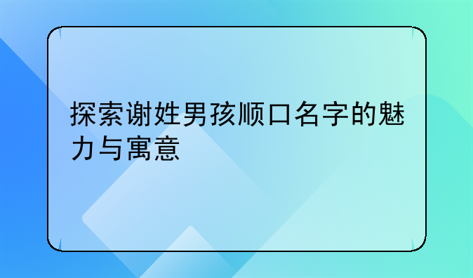 探索谢姓男孩顺口名字的魅力与寓意