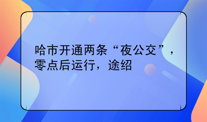 哈市开通两条“夜公交”，零点后运行，途经→