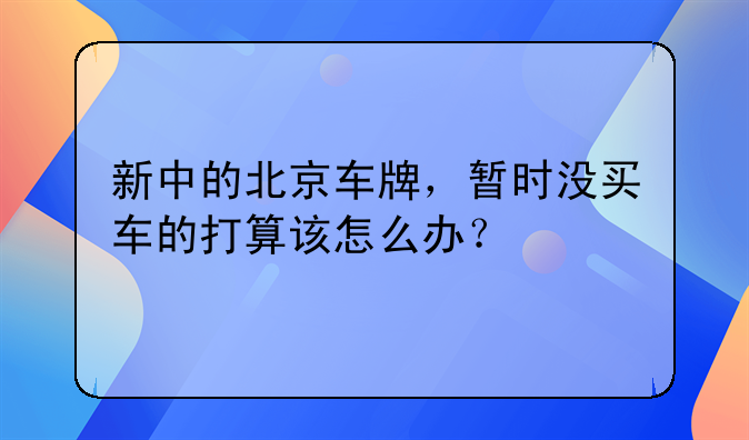 新中的北京车牌，暂时没买车的打算该怎么办？