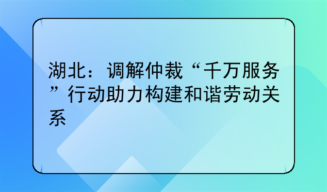湖北：调解仲裁“千万服务”行动助力构建和谐劳动关系
