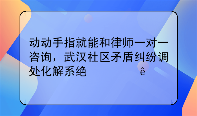 动动手指就能和律师一对一咨询，武汉社区矛盾纠纷调处化解系统上线