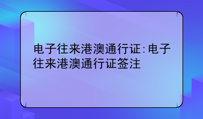 电子往来港澳通行证:电子往来港澳通行证签注